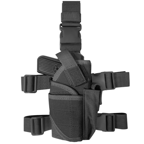 Drop Leg Holster Molle Airsoft Holster Thigh Pistol Gun Holster Tactical Adjustable Right Handed Carlebben - Black