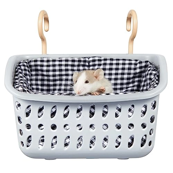 JWShang Rat Hammock for Cage Chew Proof, Rat Warm Bed, Small Animal Hanging Hammock, Rat Cage Accessories for Small Animals Rat, Mouse, Guinea Pig, Chinchilla, Sugar Glider, Ferret (Small, Grey)