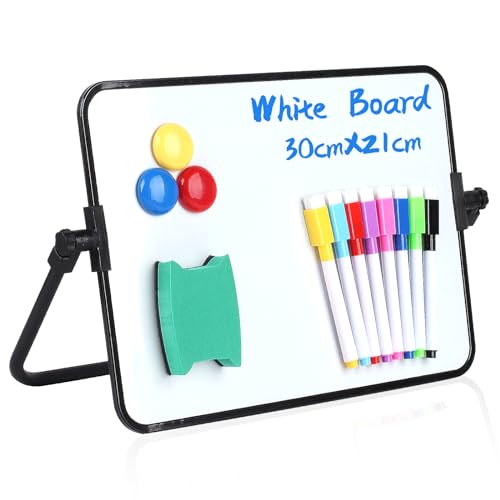 Dry Erase Whiteboards, A4 Size Small Double Sided White Boards, with Dry Erase Pens, Eraser, Magnets for School Home Office Classroom Kids Children Students Drawing Writing - 30x21 cm+Bracket - A4 (21 x 30 cm)+Bracket