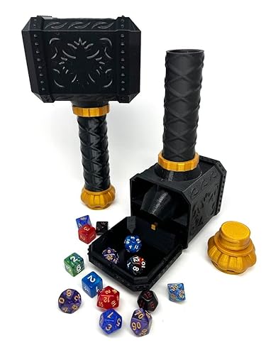 MunnyGrubbers - Hammer Dice Tower - (Random 7PCS D20 Dice Set Included) - Dice Holder - Dice Roller - Tabletop RPG Accessory - Dungeons and Dragons - DND - D&D - (Obsidian) - Obsidian