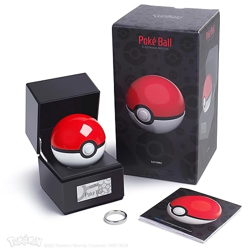 The Wand Company Pokémon Poké Ball Authentic Replicas - Realistic, Electronic, Die-Cast Poké Ball with Display Case Light Features (Original Poké Ball) - Original Poké Ball