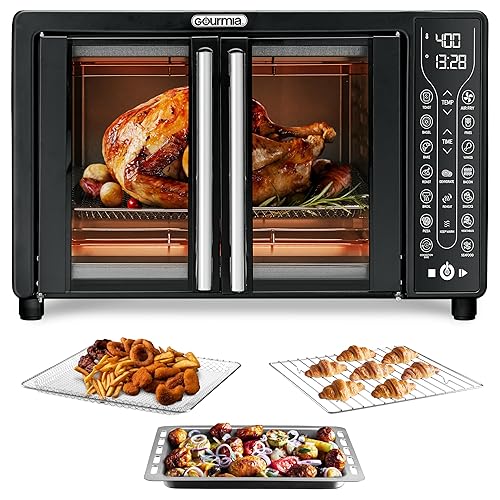 Gourmia Toaster Oven Air Fryer Combo 17 cooking presets 1700W french door digital air fryer oven 24L capacity accessories, convection rack, baking pan tray recipe book GTF7460,Large,Black - Black