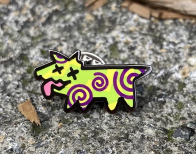 Tiny radical dog pin - Roadkill Green