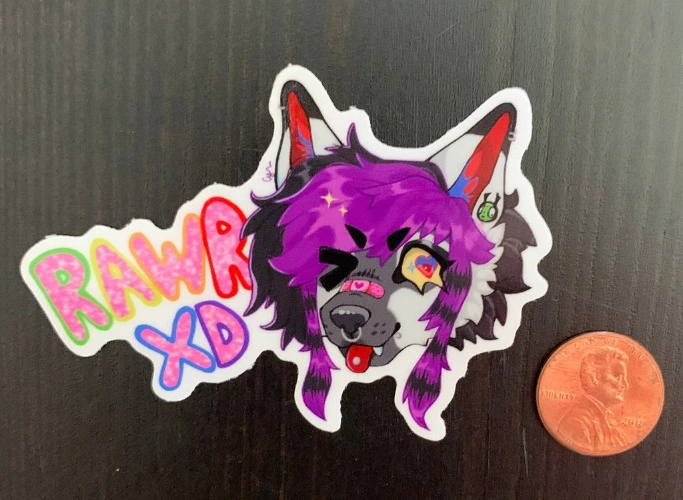 Rawr XD Sticker with Glitter text