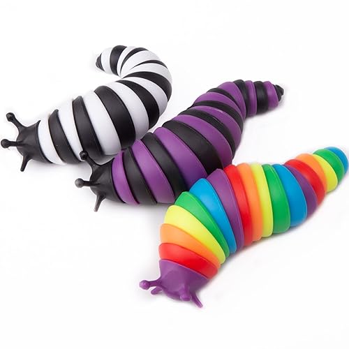MEIEST 3 PCS Fidget Slug Toys,3D Articulated Stretch Caterpillar Sensory Stress Relief Flexible Hand Toy, Ideal Party Favor Colorful Anti-Anxiety Office Desk Pet Toys