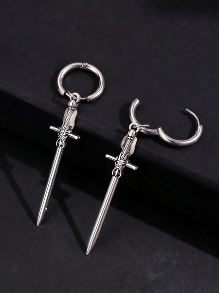 1 Paio di orecchini Goth vintage in lega di spada per donne e uomini, accessori gioiello da festa punk rock freschi e di moda, regalo di fantasia, ganci d\"orecchio a forma di pugnale croce.