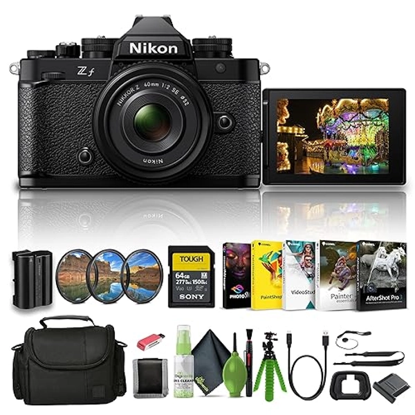Nikon Zf 24.5MP Sensor 4K Video Recording Mirrorless Camera with Nikon NIKKOR Z 40mm f/2 (SE) Lens (1763) + 64GB Memory Card + Filter Kit + Bag + Card Reader + Corel Photo Software + More