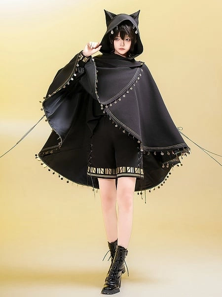 [$79.00]Black Cat Ears Hooded Ouji Fashion High-low Hem Cape (Do Not Machine Wash)