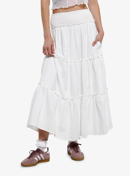 Thorn & Fable White Floral Tiered Midaxi Skirt - M