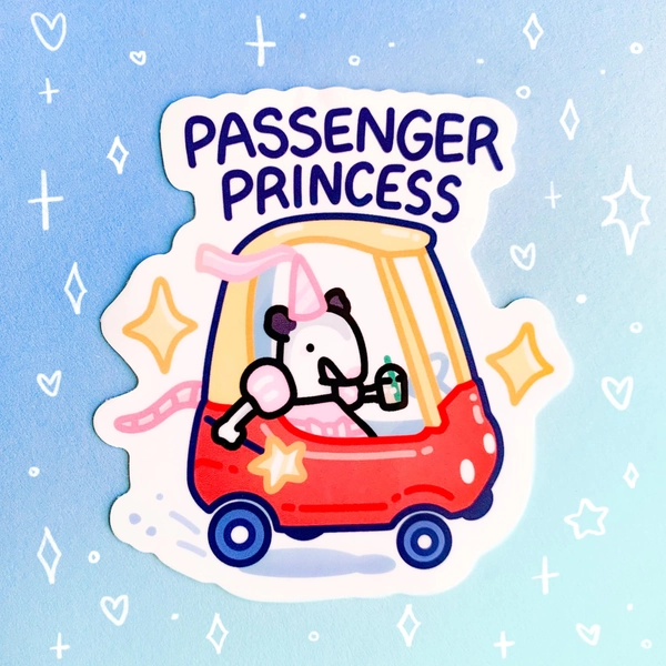 Passenger Princess Holographic Waterproof Sticker Cute Opossum Designated Driver Traffic Car Laptop Water Bottle