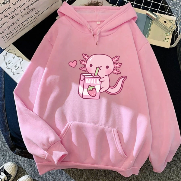 Anime Axolotl Loves Strawberry Milk Doodle Hoodie Kawaii Hoodies Winter Women Spring/Autumn Unisex Sweatshirt Harajuku Sudaderas - AliExpress 200000345