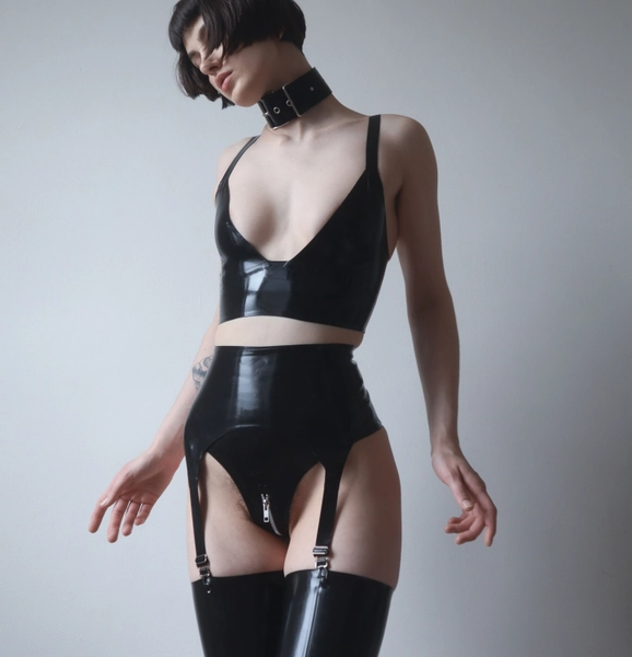 Latex sweetheart bra, crotch zip knicker and  garter belt 3 piece Set Custom made