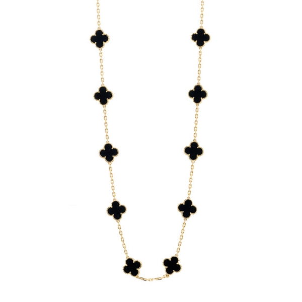 VAN CLEEF & ARPELS 18K Yellow Gold Black Onyx 20 Motifs Vintage Alhambra Necklace | FASHIONPHILE