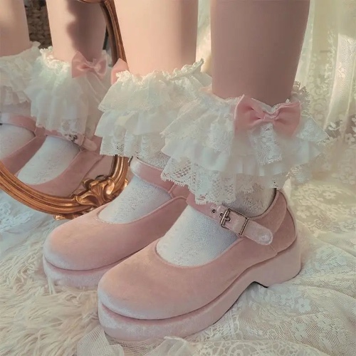 Ruffled Fairycore Socks for a Vintage Pastel Princess Aesthetic