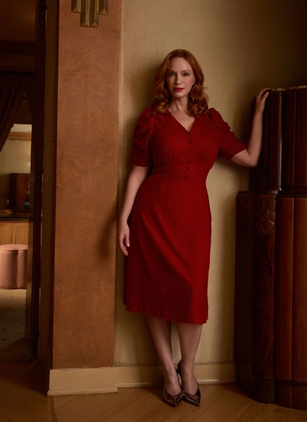 Christina Hendricks X Joanie - Neroli Puff Sleeve Velvet Dress - Scarlett Red