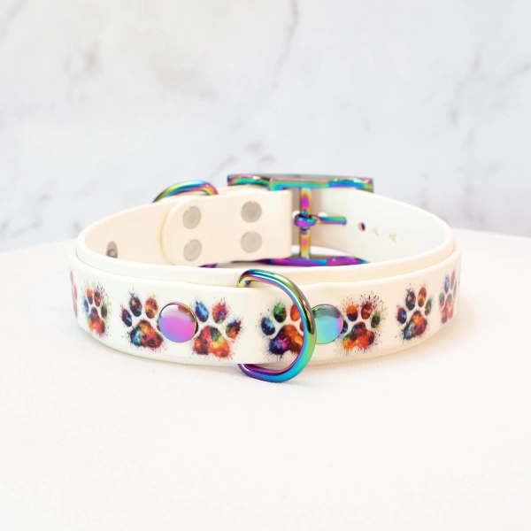 White Rainbow Paw Print Layered Collar