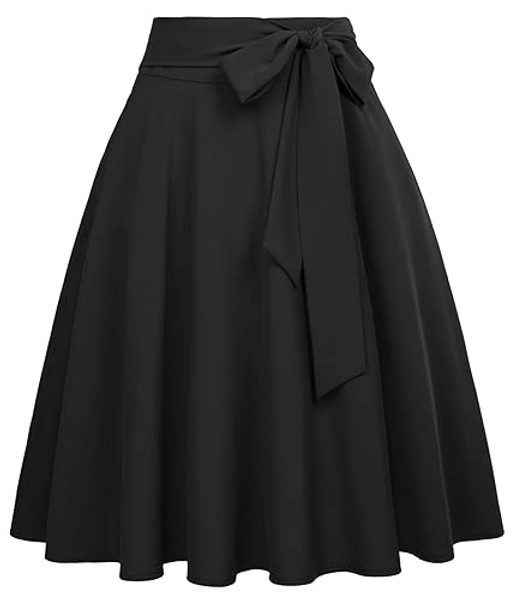 Belle Poque Women's High Waist A-Line Pockets Skirt Skater Flared Midi Skirt Vinage Skirt