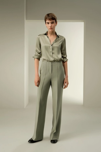 Silk-Wool Twill Flare Pants