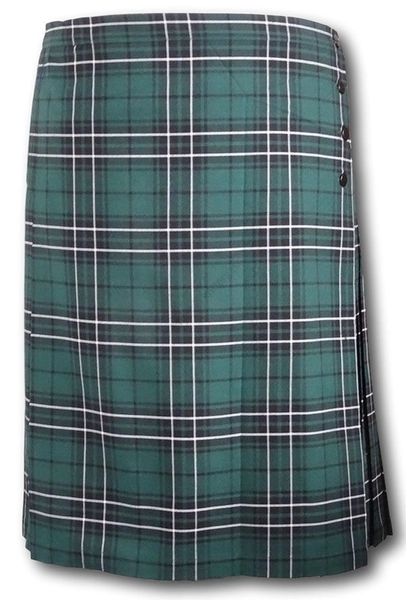 Green, Black & White Tartan Knife Pleat Kilt Skirt | Albert Prendergast