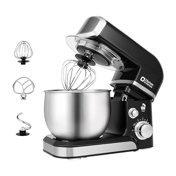 Kitchen in the box Stand Mixer,3.2Qt Small Electric Food Mixer,6 Speeds Portable Lightweight Kitchen Mixer for Daily Use with Egg Whisk,Dough Hook,Flat Beater (Black)