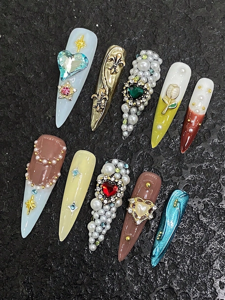 Heart Tulip Pearl Extra Long Stiletto Nails