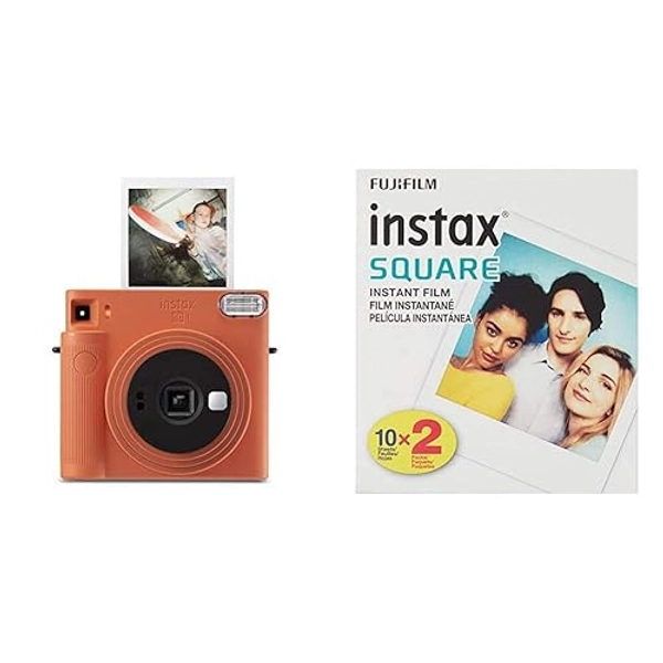 Fujifilm Instax Square SQ1 Instant Film Camera, Terracotta Orange Bundle with Instax Square Film, White (20 Exposures)