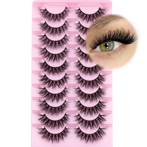 Cat Eye Lashes Fluffy Faux Mink Eyelashes 6D Volume False Lashes Wispy D Curl Fox Eye Fake Eyelash Extensions 10 Pairs Lashes Pack by Mavphnee - Cat Eye 17MM