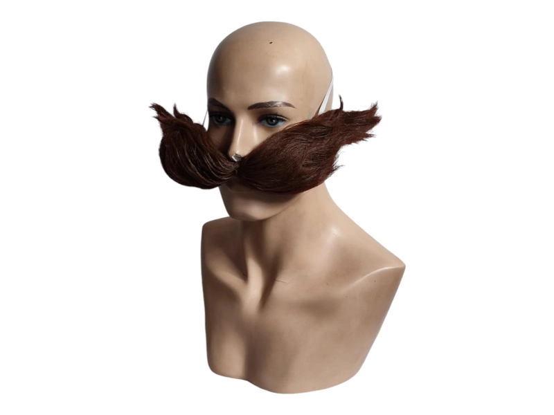 Legendary Villain-Inspired Oversized Light Brown Mustache with Wire Frame Light Brown Cosplay Charachter&#39;s Long Moustache with rubber band