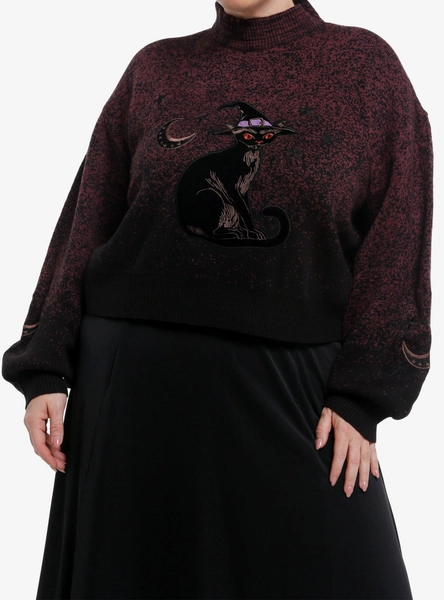 Cosmic Aura Witch Cat Gradient Mock Neck Girls Sweater Plus Size