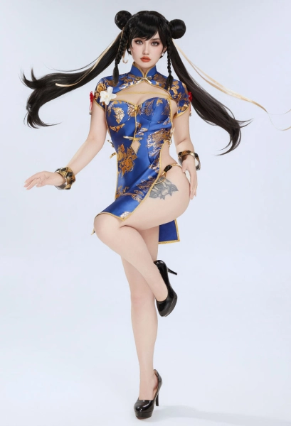 Street Fighter Chun-Li Cosplay Costume Cheongsam Suit High Side Slit Cheongsam Dress and Top with Thong Bracelets