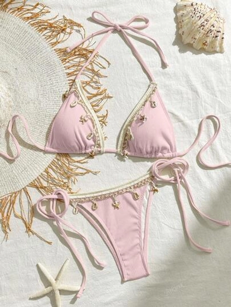 Shell Triangle Cup Lace-Up Bikini 