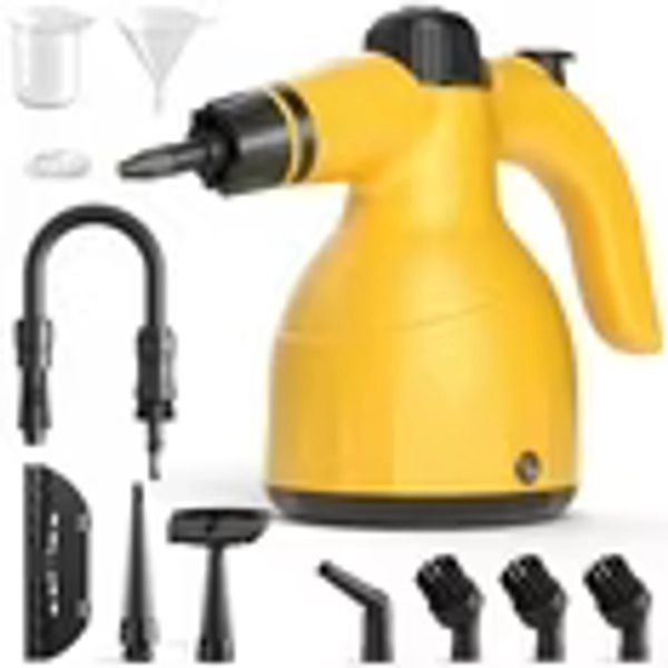 Handheld Steam Cleaner: Multi-Surface Steamer with 12 PCS Accessories Pressurized Natural Steam Cleaner for Home Cleaning Dirt, Grease, Grout, Tile, Floor, Couch and Car-Yellow