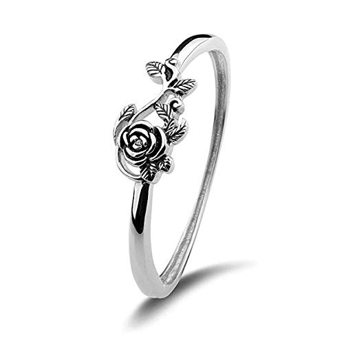 JESMING Tiny Rose Flower Silver Ring, Stacking Rings for Women Small Dainty 925 Silver Plated Ring Delicate Everyday Ring for Women Minimalist Personalized Jewelry - 9