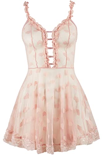 Women Lingerie Babydoll Lace Nightgown V-Neck Chemise Sleepwear Dress S-XXL - Nude Pink - Small