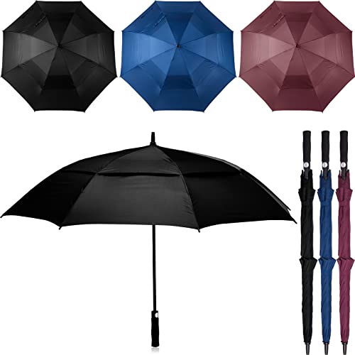 Reginary 3 Pack 62Inch Extra Large Golf Umbrella Automatic Open Oversize Travel Rain Umbrella Double Canopy Vented Windproof Waterproof Stick Umbrella with Sponge Handle UV Protection for Men Women