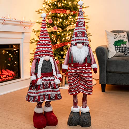 JOYIN 40" Standing Christmas Gnome Couple Decoration Knitting Style with Long Retractable Legs,Tomte Nordic Gnomes Christmas Indoor Decorations,Xmas gnome Decor,Home Decorations - Pattern