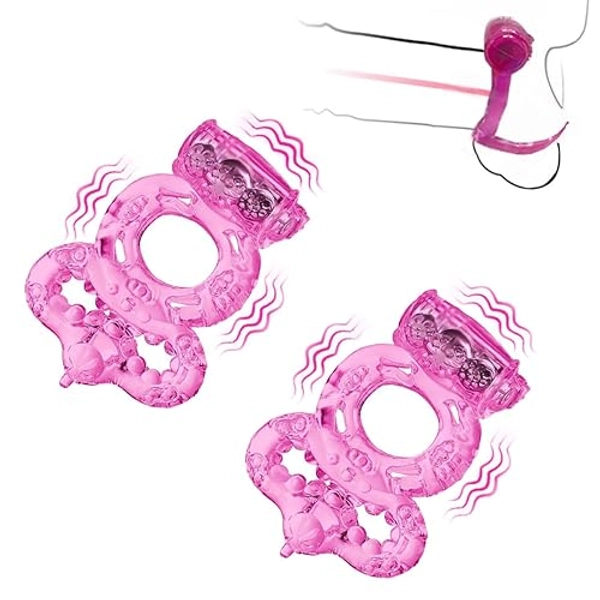Vibrating Cock Ring for Men Delay Ejaculation, Disposable Penis Ring Vibrator Male Erection Enhancing Rings Trainer, Woless Testicle Clitoral Stimulator Sex Toys for Couples Pleasure, 2 Packs