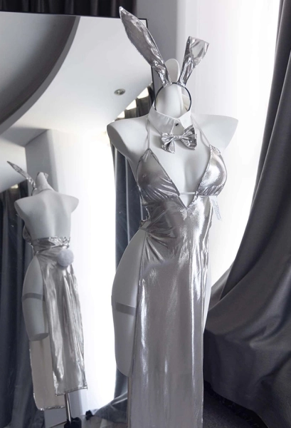 Bunny Girl Sexy Lingerie Set Deep V High Split Dress with Rabbit Ears and Tail