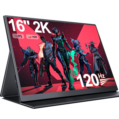 UPERFECT 2K 120Hz Portable Gaming Monitor, 16" 2560x1440 QHD Portable Monitor HDR FreeSync Laptop Monitor w/VESA & Smart Case Matte IPS Eye Care External Second Screen for PC Mac Phone Game Console - 2K_120Hz