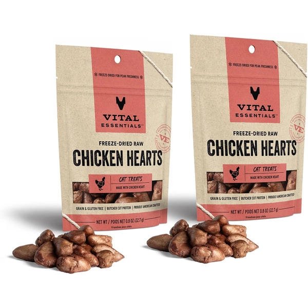 Vital Essentials Chicken Hearts Freeze-Dried Raw Cat Treats, 0.8-oz bag, bundle of 2