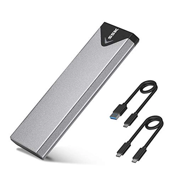 SSK Aluminum M.2 NVME SATA SSD Enclosure Adapter, USB 3.2 Gen 2 (10 Gbps) to NVME PCI-E SATA M-Key/(B+M) Key Solid State Drive External Enclosure Support UASP Trim for NVME/SATA SSDs 2242/2260/2280