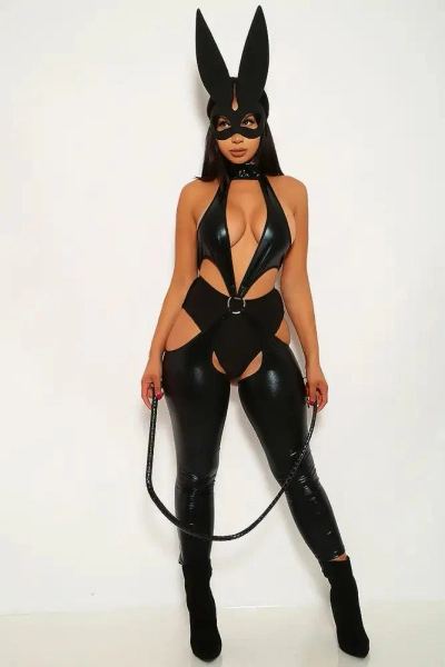 Black Latex Cut Out 1 Piece Costume