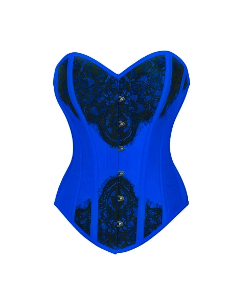 Short Royal blue corset with black lace accents — Steel Bones