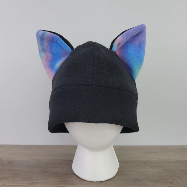 Handmade Fleece Hat with Cat Ears | Cute Kitty Ear Beanie | Black Hat with Custom Ear Colors | Various Sizes for Adults and Children