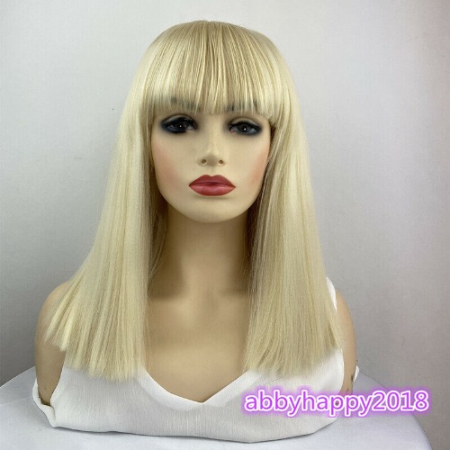 2020 Women wig long blonde wig with fringe Straight Cosplay Wigs+ free wig cap