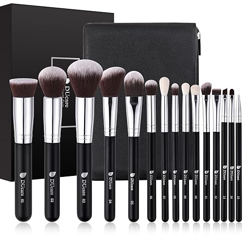 DUcare Makeup Brushes 15pcs Professional Cosmetic Brushes Foundation Powder Contour Blush Cosmetic Eye Brush Sets With Luxury Cosmetic Bag - black