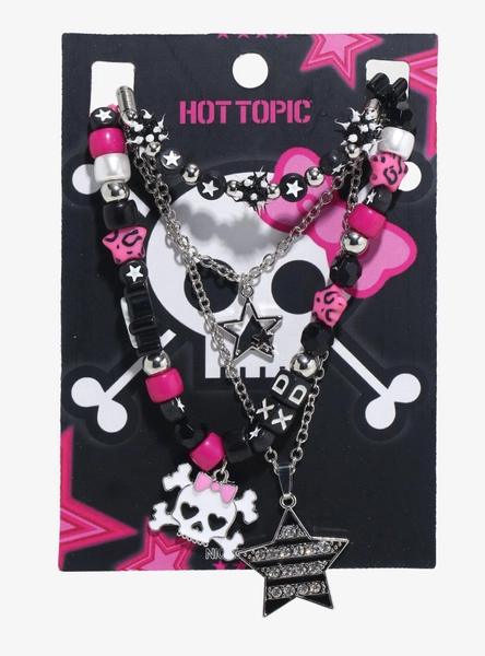 Emo Skull Bead Necklace Set