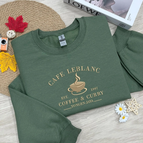 Cafe Leblanc Sweatshirt, Coffee & Curry Embroidery Sweatshirt, Megami Tensei Shirt, Personalized Gift For Friend, Coffee Lover Gift