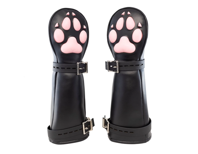 CUSTOMIZABLE Faux Leather Mittens Mitts Gloves with SILICONE Puppy Paw Pads and Lockable Buckles ~ LONG