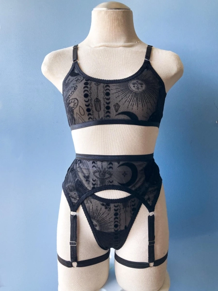 RTS Celestial Witchy velvet flocked mesh 3 piece set | Size Small